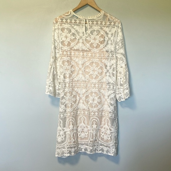 Sundance 100% Silk White Lace Dress with Lining - Picture 6 of 7
